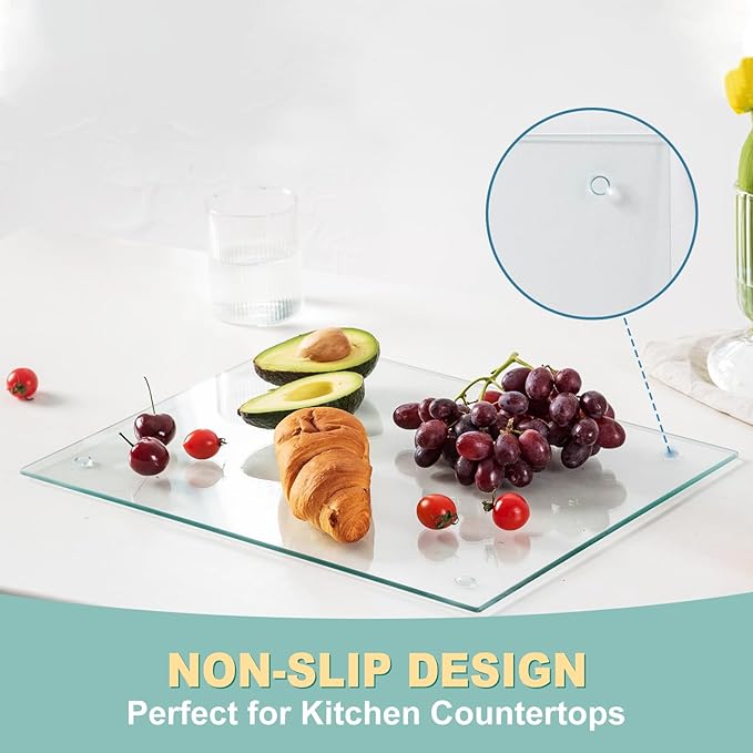 VASUHOME Tempered Glass Cutting Boards for Kitchen Counter - [2 Pack of 16x12 and 8x12 Inch] - Clear Cutting Board for Countertop - Scratch, Heat, Shatter Resistant and Easy to Clean