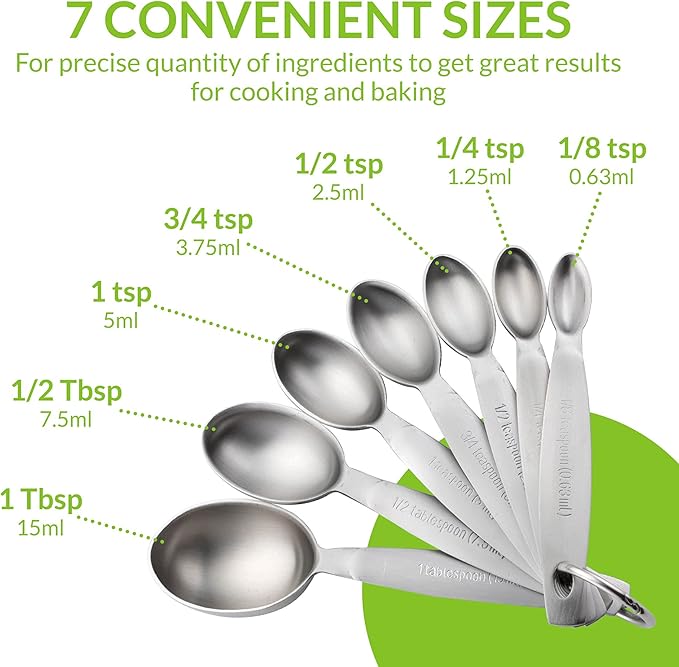 Spring Chef Stainless Steel Measuring Spoons Set of 7, Oval Metal Teaspoon & Tablespoon Measuring Spoons - Nesting Kitchen Gadgets For Baking & Cooking, Dual Measurements - Dry & Liquid Ingredients - Image 2