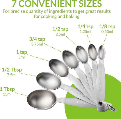 Spring Chef Stainless Steel Measuring Spoons Set of 7, Oval Metal Teaspoon & Tablespoon Measuring Spoons - Nesting Kitchen Gadgets For Baking & Cooking, Dual Measurements - Dry & Liquid Ingredients - Image 2