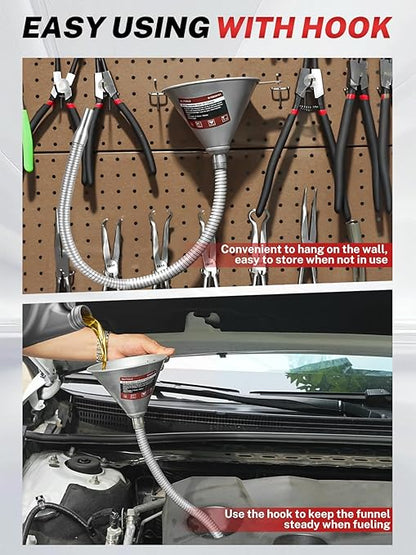 BILITOOLS 26.2" Steel Flexible Oil Funnel with Filter for Automotive Use, Metal Bendable Spout Funnel for Oil Fluids Change, Long Funnels for Transmission Fluid - Image 7