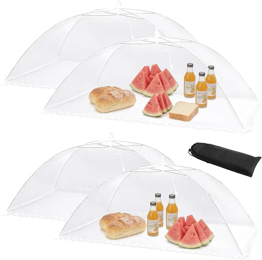 Extra Large Mesh Food Covers for Outside (2pcs*40 x 24 in & 2pcs*32 x 24 in) Collapsible and Reusable Food Tents Food Covers for Outdoors Picnic, BBQ, Camping, Party Supplies
