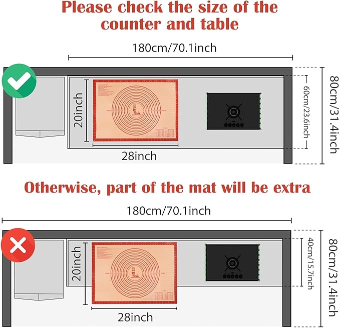 Non-slip Silicone Pastry Mat Extra Large with Measurements 28''By 20'' for Silicone Baking Mat, Counter, Dough Rolling, Oven Liner,Fondant/Pie Crust By Folksy Super Kitchen Red - Image 6