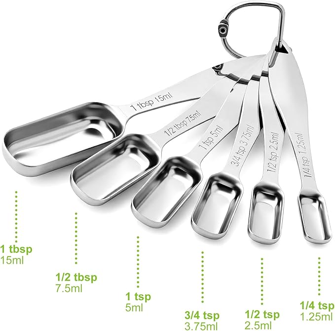 FANGSUN Stainless Steel Narrow Measuring Spoons, Metal Measuring Spoons with Long Handle and Engraved Measurements Set of 6, For Dry or Liquid, Fits in Spice Jar - Image 5