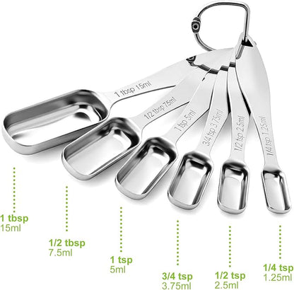 FANGSUN Stainless Steel Narrow Measuring Spoons, Metal Measuring Spoons with Long Handle and Engraved Measurements Set of 6, For Dry or Liquid, Fits in Spice Jar - Image 5
