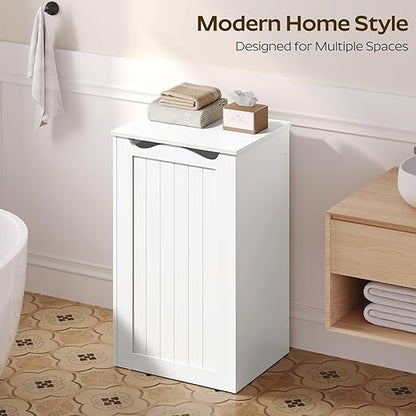 YATINEY Trash Can Cabinet,13 Gallons Hidden Kitchen Garbage Can with Lid, No Inner Bin Needed, Wooden Recycling Trash Bin Cabinet for Kitchen, Living Room White WB05WW