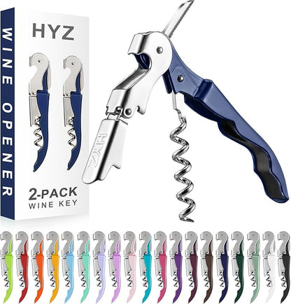 HYZ 2-Pack Wine Opener Waiter Corkscrew, Professional Wine Key for Servers, Bartender with Foil Cutter, Manual Wine Bottle Opener Double Hinged (Navy Blue) by HYZ