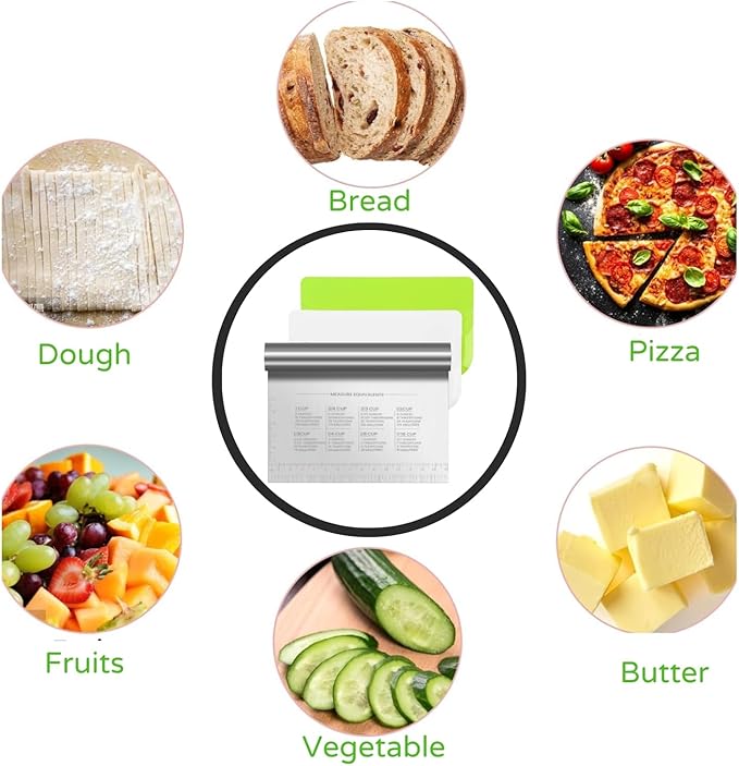 BOORIKA Dough Scraper & Bench Scraper Kitchen – Stainless Steel Sourdough Tools – Dough Cutter for Sourdough Bread, Pizza, and Flat Top Griddles – Chef Approved (Silver) - Image 6