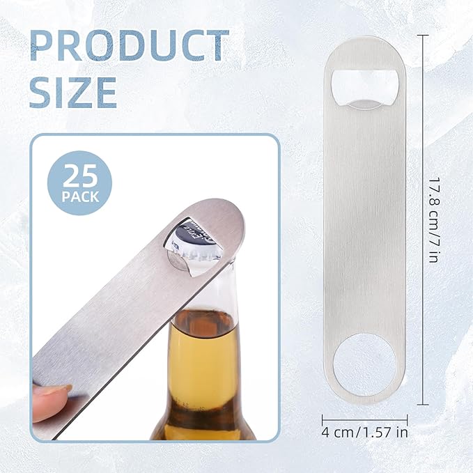25 Pack Flat Beer Bottle Opener 7 inch Stainless Steel Flat Bottle Opener Beer Bottle Openers for Bartender Kitchen Bar Restaurant (Silver) - Image 2