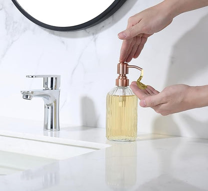 Copper Glass Bathroom Soap Dispenser with Metal Pump,Vintage Dish Soap Dispenser for Kitchen, Used for Lotionor Home,Bathroom,Countertop, Hotel