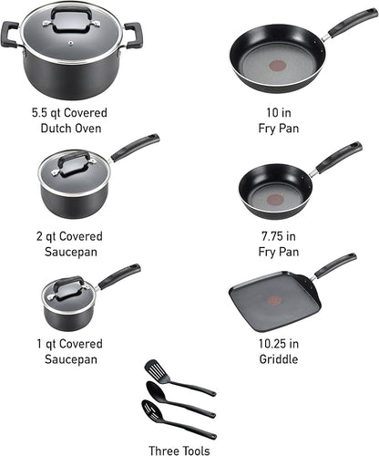 T-Fal Signature Nonstick Pots and Pans Set 12 Piece, Oven Broiler Safe 350F, Kitchen Cookware Set w/Fry Pans, Saucepans, Saute Pan, Dutch Oven, Griddle, Kitchen, Home, Dishwasher Safe, Black - Image 2