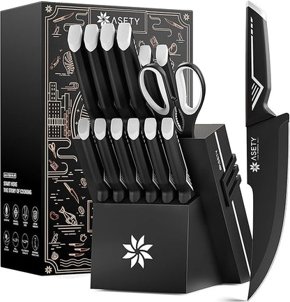 Knife Set - 15 PCS Kitchen Knife Set with Built-in Knife Sharpener Block - Stainless Steel Knife Block Set - Dishwasher Safe, Elegant Box for Men Women, Mothers Day, White by ASETY
