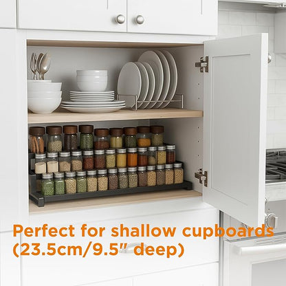 3-Tier Spice Rack Organizer for Kitchen Cabinet or Pantry, 16"-29" Expandable Spice Organization Shelf, Seasoning Organizer, Metal Display Shelf, Slip-Resistant Design for Jars and Bottles, Black - Image 3
