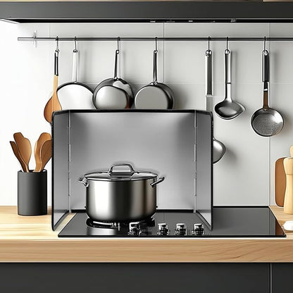 Foldable Stainless Steel Splatter Guard, Oil Splash Protection Backsplash, Splatter Guard for Frying Non-stick 3 Sided Foldable for Stove Top Wall, Easy to Clean and Store for Stove Top and Frying Pan