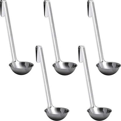 Super Sturdy, Ergonomic 2 Oz. Soup Ladle 5 Pk. Stainless Steel Ladles with Long Handles. Best Kitchen Accessories for Stirring, Portioning and Serving Soups, Chili and Stew in Restaurants and at Home by FoodRestaurantSupplies