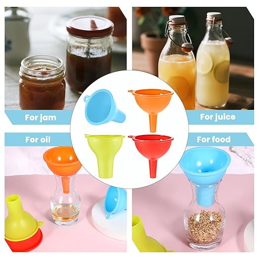4 PCS Kitchen Silicone Funnel, 4 Colors Kitchen Funnel Set Wide Mouth Funnels for Filling Bottles Small Canning Funnels for Daily Cooking and Water Liquid Oil or Powder Transfer - Image 7