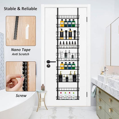Churboro Over the Door Pantry Organizer Rack with 9 Adjustable Baskets, 9 Tiers Dual-use Hanging or Wall Mount Spice Rack Organizer, Black - Image 5