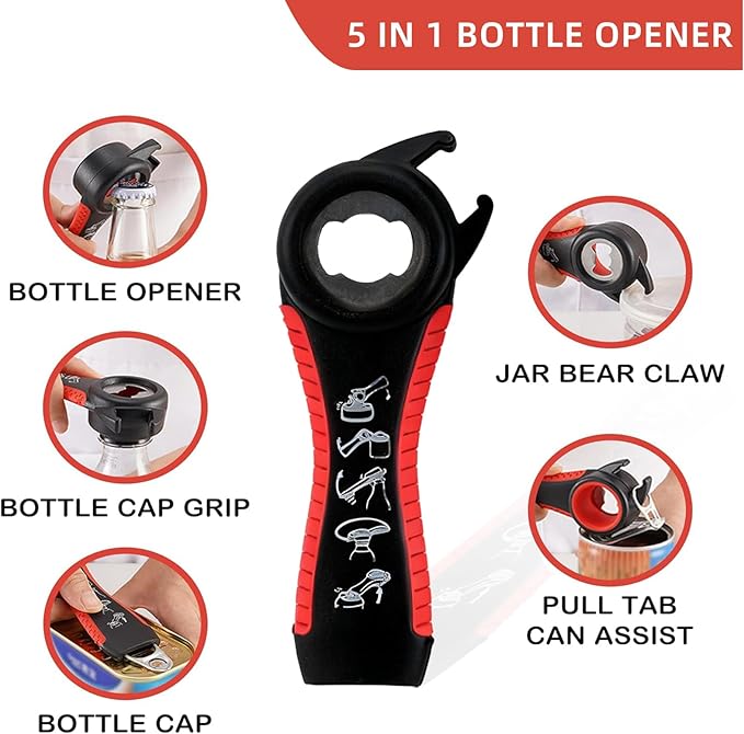 Bottle Opener for Arthritic Hand,Jar Opener for Old People, Children, Women, Those with Weak Hands,Multifunctional Kitchen Gadgets (B-red) - Image 4