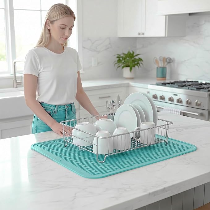 MicoYang Silicone Dish Drying Mat for Multiple Usage,Easy clean,Eco-friendly,Heat-resistant Silicone Mat for Kitchen Counter or Sink,Refrigerator or Drawer Liner Mint 2XL 24 inches x 18 inches - Image 6