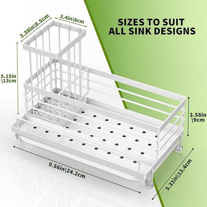Cisily Stainless Steel Kitchen Sink Caddy Organizer, Sponge Holder for Sink Rustproof, Non-Slip Soap Dish Dispenser Brush Holder Storage, Home & Kitchen Essentials Accessories (White) - Image 2