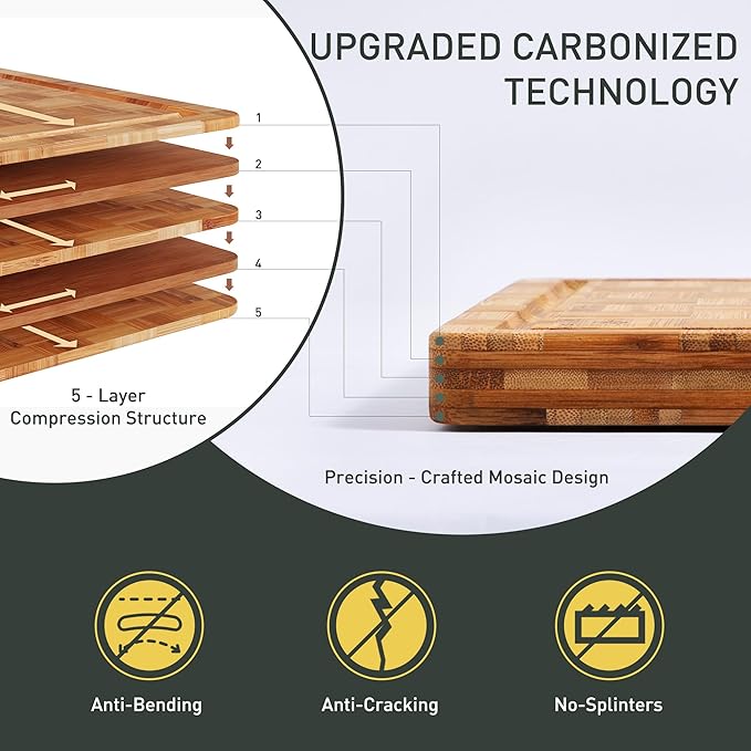 2 Pack Heavy Duty Bamboo Cutting Board Set Non Slip Over Sink Solid End Grain Thick Wood Chopping Board Extra Large Big Small Best Organic Hardwood Wooden Kitchen Essential New Home Housewarming Gift - Image 4