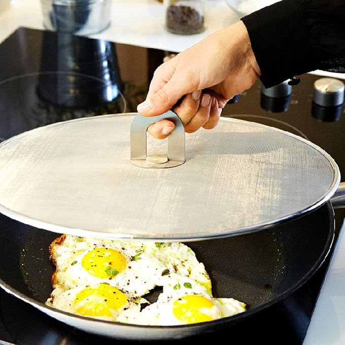 Antallcky 3 Pack Grease Splatter Screen for Frying Pan with Fold Flat Knob-Grease Splatter Guard Shield-No Cooking Oil Mess–No Burns–Ultra Fine Mesh Lids-Rust Free Stainless Steel- 9.8,11.5,13 Inch - Image 2