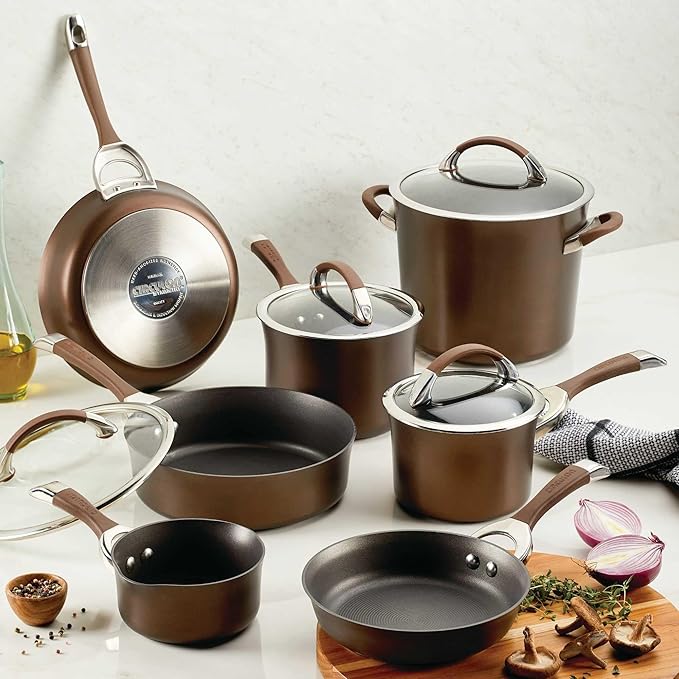 Circulon Symmetry Dishwasher Safe Hard Anodized Nonstick Cookware Pots and Pans Set, 11-Piece, Chocolate - Image 2