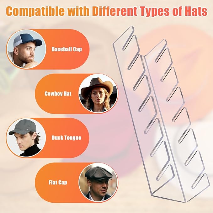 Hat Stand for Baseball Caps, 4 Pack No Install Acrylic Hat Organizer for 28 Baseball Caps Storage Organizer, Hat Racks Hat Holder Display and Organization for Closet, Bedroom, Dresser (Clear-4Pack) - Image 3