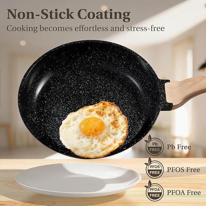 25 Pcs Pots and Pans Set, Nonstick & Non-Toxic Healthy Pots and Pans, Heat-Resistant Handles, Induction Cookware Sets with Frying Pans, Black