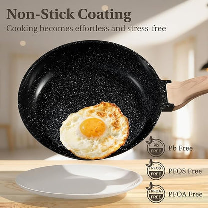 25 Pcs Pots and Pans Set, Nonstick & Non-Toxic Healthy Pots and Pans, Heat-Resistant Handles, Induction Cookware Sets with Frying Pans, Black