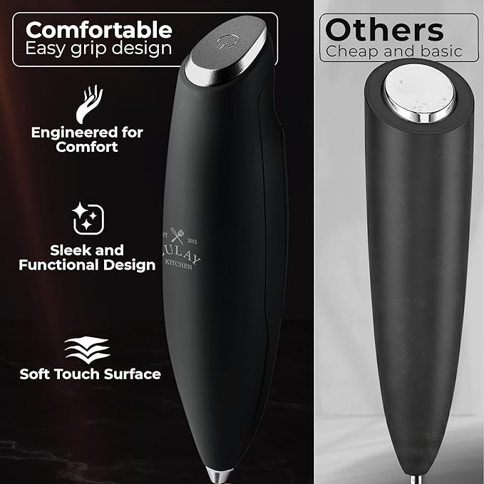 Zulay Kitchen Patented Tornado Triple Whisk Milk Frother with 4 Duracell Batteries – Handheld Foam Maker for Coffee, Lattes, Matcha & Hot Chocolate – Rich, Creamy Froth in Seconds - Alpha Black - Image 5