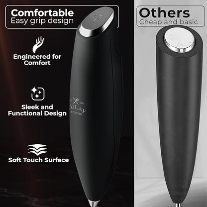 Zulay Kitchen Patented Tornado Triple Whisk Milk Frother with 4 Duracell Batteries – Handheld Foam Maker for Coffee, Lattes, Matcha & Hot Chocolate – Rich, Creamy Froth in Seconds - Alpha Black - Image 5