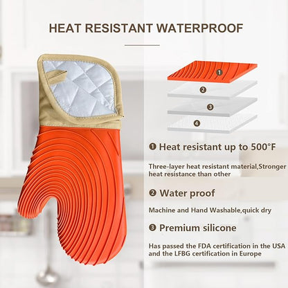 Silicone Oven Mitts-13.6 in Extended Oven Mitts Heat Resistant 500F, Oven Gloves with Soft Liner Good Grippy BPA-Free Easy to Clean Flexible-Oven Mits Set for Cooking Baking Grilling BBQ - Image 3