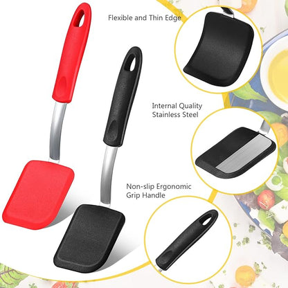 Silicone Cookie Spatula Turner 2 Pack Mini Brownie Spatula Flexible Kitchen Small Silicone Turner for Nonstick Cookware Heat Resistant No Scratch Flipper for Egg Pancake(Black, Red) - Image 4