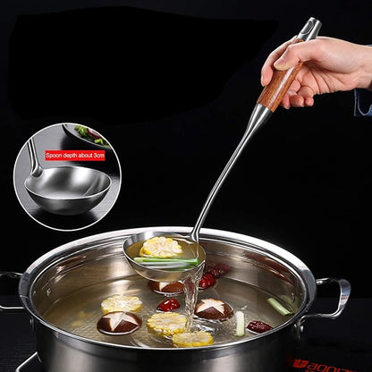 AOOSY Soup Ladle,304 Stainless Steel Cooking Ladle Spoon with Wooden Handle, 13.8 Inches Soup Spoon Long Kitchen Utensil Wok Tool for Cooking, Gravy, Sauces