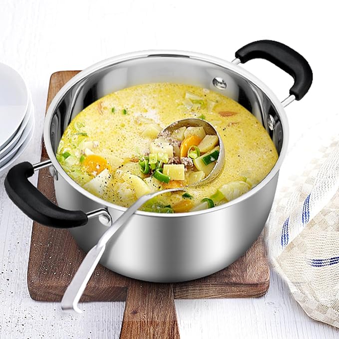 TeamFar Stock Pot 6 qt, Stainless Steel Stock Pasta Soup Pot with Lid, Double Bakelite Heat-Proof Handles & Tempered Glass Lid, Dishwasher Safe & Easy Cleanup, Non-Toxic & Healthy - Image 7