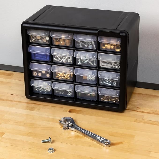 Akro-Mils 16-Drawer Plastic Drawer Storage Cabinet for Garage Organization, Beads, Makeup Organizer, Building Bricks Storage, Teacher Toolbox, 10-1/2" W x 6-1/2" D x 8-1/2" H, 10116 Black - Image 20