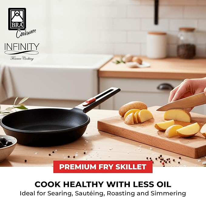 BRA COOKWARE Infinity Nonstick Frying Pan | 10.2-Inch Cast Aluminum Skillet | PFOA/PFAS Free Fry Pan | Removable Handle | All Cooktops (incl Induction) Searing Skillet | Oven Safe up to 425°F