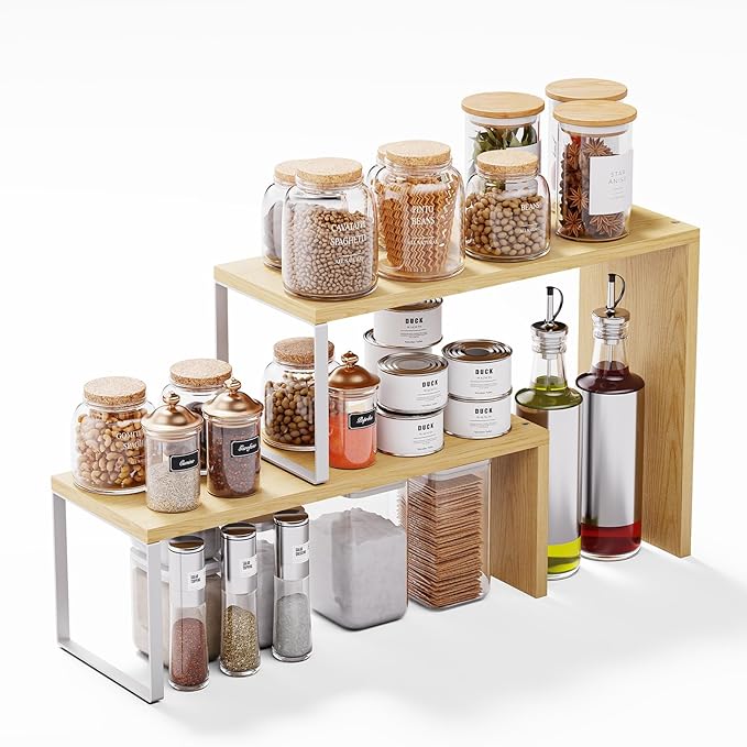 Cabinet Organizer Shelf, 2-Tier Kitchen Counter Organizer Corner Shelves Coffee Bar Organizers for Countertop Kitchen Storage Spice Rack by Unknown