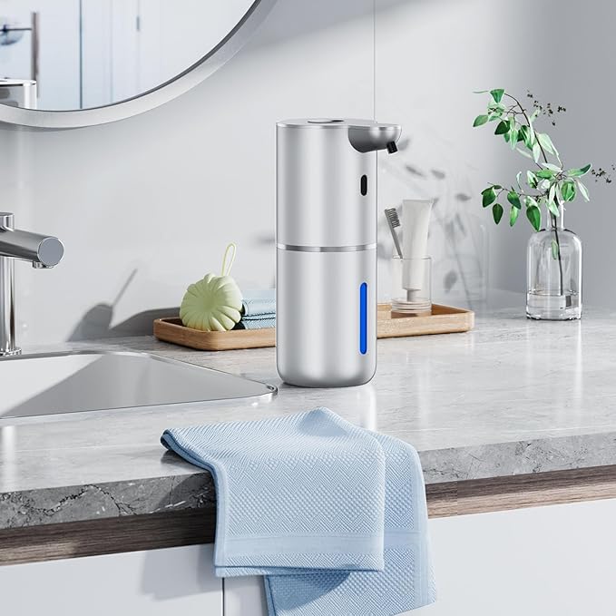 Automatic Foaming Soap Dispenser Touchless, Rechargeable Electric Hand ＆ Dish Soap Dispenser for Bathroom and Kitchen - Smart Digital Display, 6 Adjustable Level, 380ml, Wall Mounted, IPX5