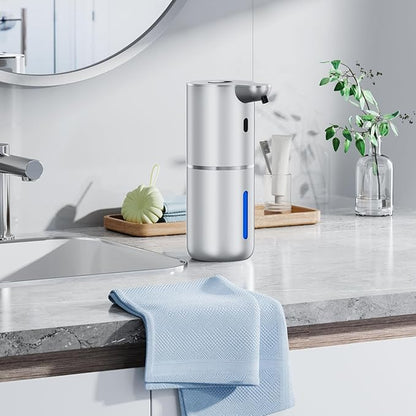 Automatic Foaming Soap Dispenser Touchless, Rechargeable Electric Hand ＆ Dish Soap Dispenser for Bathroom and Kitchen - Smart Digital Display, 6 Adjustable Level, 380ml, Wall Mounted, IPX5