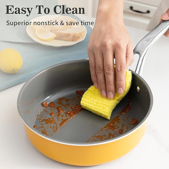 10-Inch Ceramic Non-Stick Cookware Set, 8-in-1 Multifunctional Cookware, Interior & Exterior Ceramic Coating, PFAS/PTFE/PFOA-Free, Compatible with All Stovetops， Oven-Safe up to 450°F