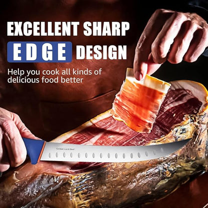 DRAGON RIOT 4 Piece Butcher Knife Set Brisket Trimming Set Include 6" Boning Knife, 6" Skinning Knife, 10" Butcher Breaking Knife and 10" Sharpening Steel