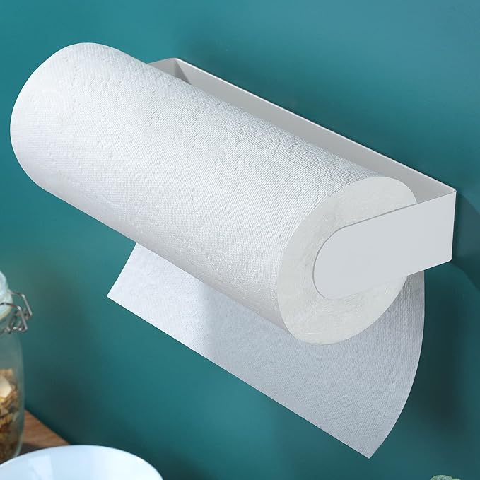 ZUNTO Paper Towel Holder Under Cabinet - Paper Towel Rack for Kitchen, Adhesive Paper Towel Holder SUS304 Stainless Steel(White) - Image 3