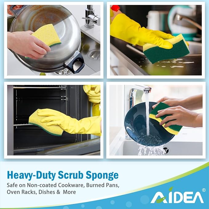 AIDEA Heavy-Duty Scrub Sponges, 24Count, Sponge for Non-Coated Cookware, Kitchen Sponges for Dishes, Scrubbing Power for Tough Messes, Cleaning Sponge for Kitchen, Bathroom, Household - Image 4