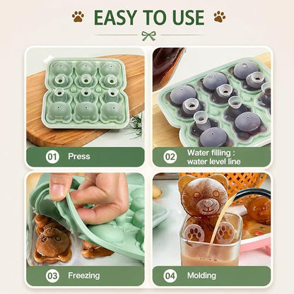 Bear Ice Cube Tray Mold - 3D Bear Shape Ice Cube Trays, Cute Ice Cube Molds for Whiskey Bourbon, 4-Hole Large Fun Shapes Ice Cube Trays, Funny Gifts for Animals Lovers Women Men