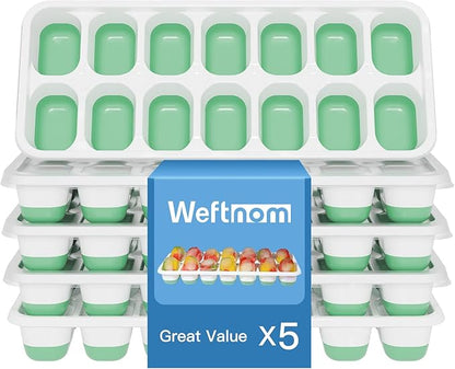 5 Pack 70 Cube Silicone Ice Cube Trays for Freezer with Lids, Easy-Release Stackable Ice Molds & Ice Trays, BPA-Free Freezer Ice Tray Set for Drinks,Coffee,Cocktails, Food,Ice Trays for Freezer. by WEFTNOM