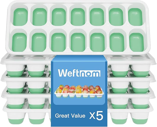 5 Pack 70 Cube Silicone Ice Cube Trays for Freezer with Lids, Easy-Release Stackable Ice Molds & Ice Trays, BPA-Free Freezer Ice Tray Set for Drinks,Coffee,Cocktails, Food,Ice Trays for Freezer. by WEFTNOM