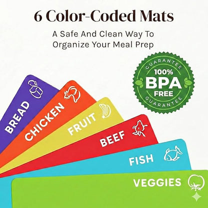 Cooler Kitchen Cutting Boards for Kitchen – Checkered Bamboo Cutting Board Set with 6 Color-Coded Flexible Chopping Mats, Easy Clean Wood and Dishwasher-Safe Plastic, Large 17×12, Knife-Friendly - Image 5