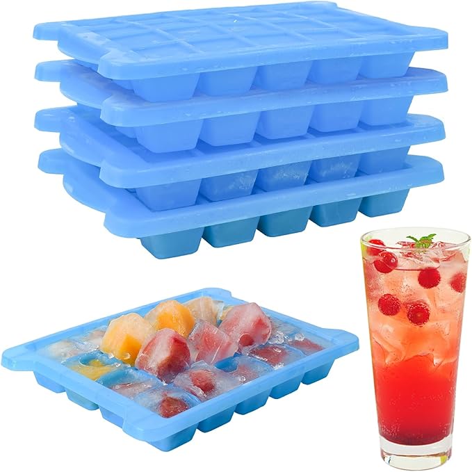 4 Pack Mini Ice Cube Trays for Freezer-Easy Release & Stackable | Small Ice Cube Trays with Lid-Tiny Ice Cube Tray for Mini Fridge with Freezer, Perfect for Cocktails,Whiskey,Juice & Baby Food