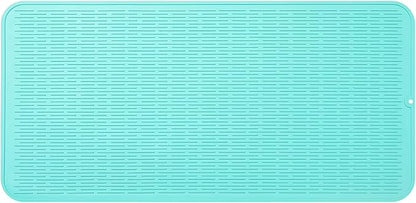 MicoYang Silicone Dish Drying Mat for Multiple Usage,Easy clean,Eco-friendly,Heat-resistant Silicone Mat for Kitchen Counter or Sink,Refrigerator or Drawer Liner Mint 5XL 36inches x 18inches by MicoYang